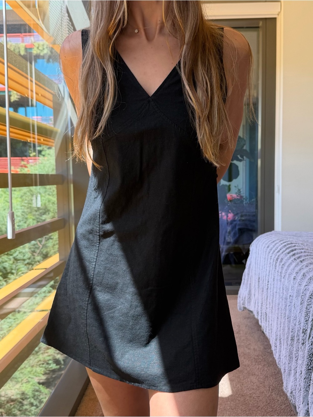 Open Edit Black Linen Dress